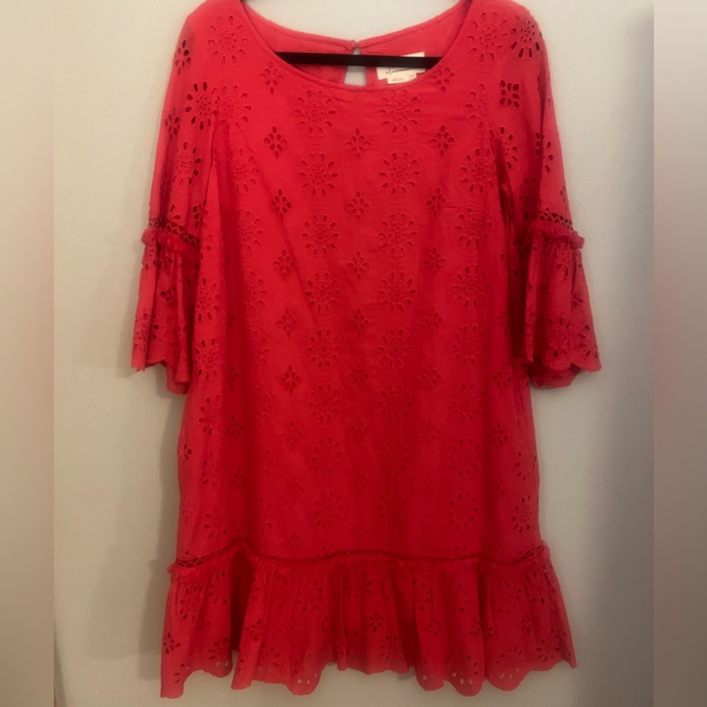 Anthropologie Dani Woman's Shift‎ Scarlet Linen Cotton Mini Dress Size 8